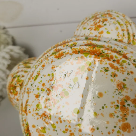 Vintage '78 Orange & Green Speckled Strawberry Pot Signed Studio Pottery Planter - Picture 11 of 12